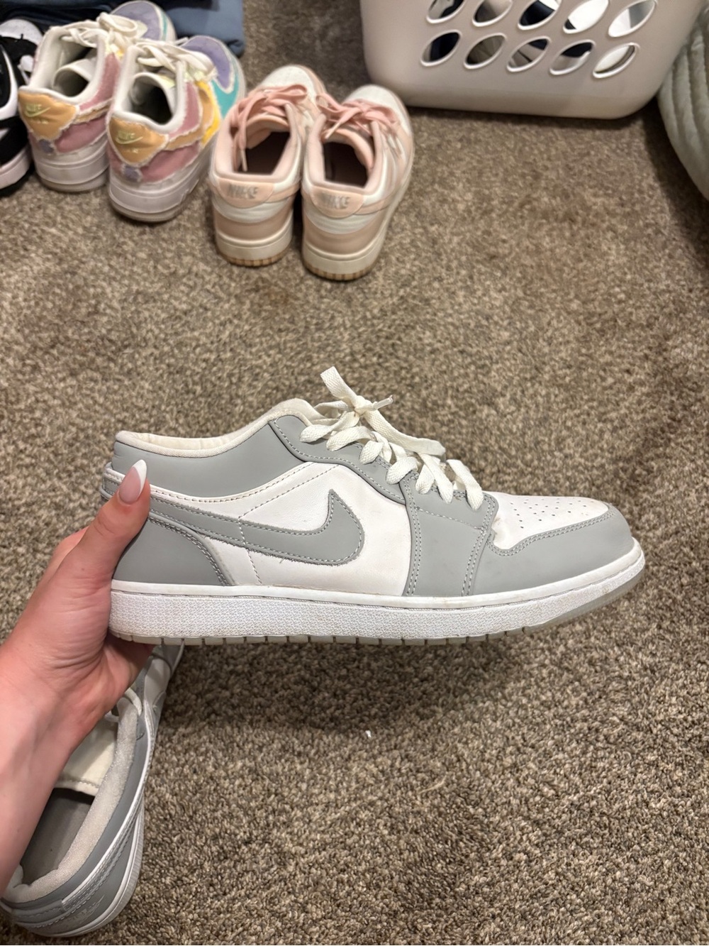 Nike men’s  Low-Top Sneakers in White and Light Gray Jordan’s